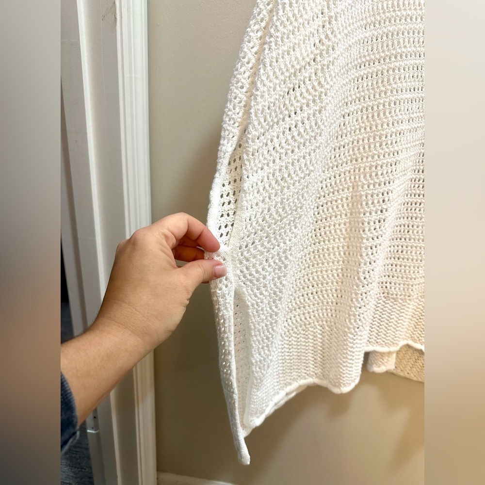 J.Crew Factory Open Knit Shrug Cardigan in White Cotton OS - Picture 6 of 7